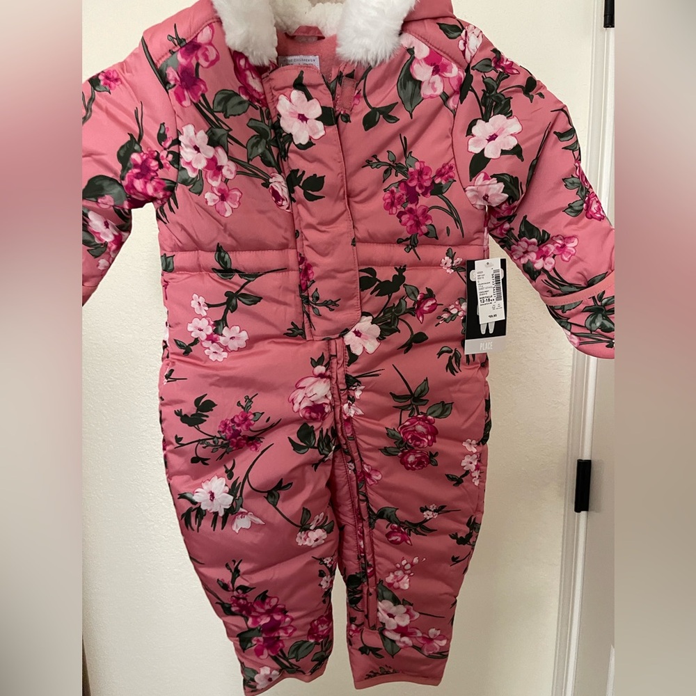 Super cute pink floral snow jumpsuit - size 12-18m